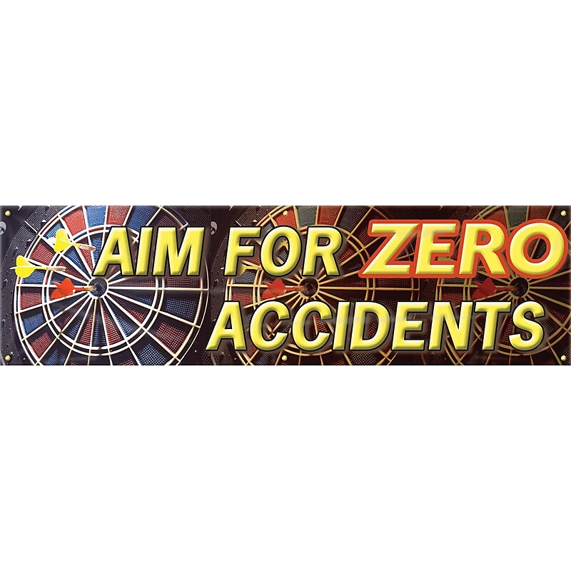 Accuform Motivational Safety Banner, AIM FOR ZERO ACCIDENTS, 28" x 8', Reinforced Vinyl (MBR817) image 1