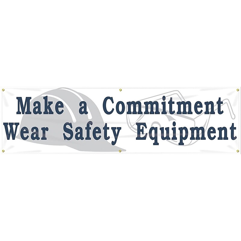 Accuform Motivational Banner, MAKE A COMMITMENT WEAR SAFETY EQUIPMENT, 28"x8', Vinyl (MBR814) image 1