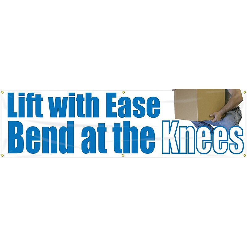 Accuform Motivational Banner, LIFT WITH EASE BEND AT THE KNEES, 28"x8', Reinforced Vinyl (MBR812) image 1