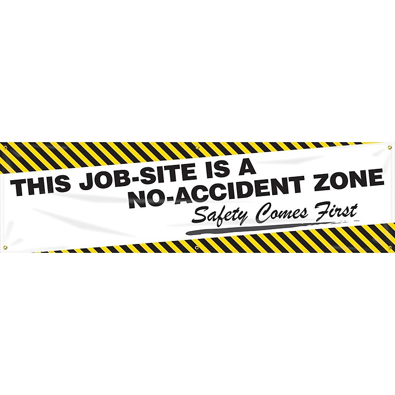 Accuform Motivational Banner, THIS JOB-SITE IS A NO-ACCIDENT ZONE, 28"x8', Reinforced Vinyl (MBR811) image 1