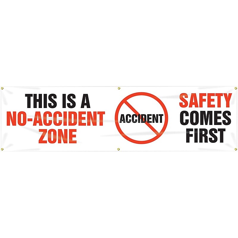 Accuform Motivational Banner, THIS IS A NO-ACCIDENT ZONE-SAFETY FIRST, 28"x8', Vinyl (MBR809) image 1