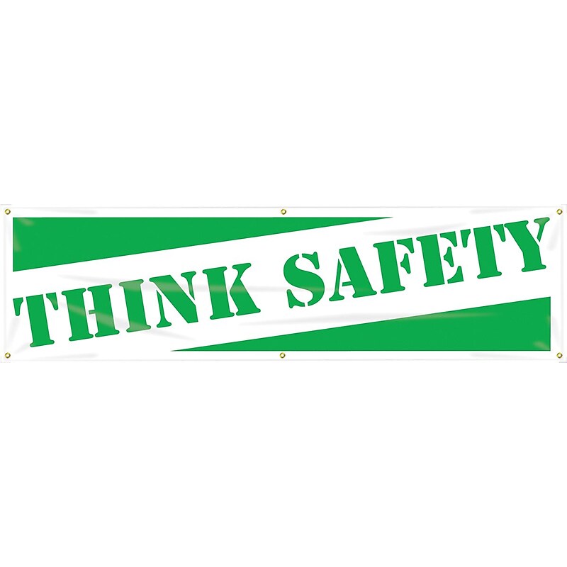 Accuform Motivational Safety Banner, THINK SAFETY, 28" x 8', Reinforced Vinyl (MBR807) image 1