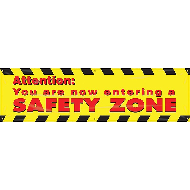 Accuform Motivational Banner, ATTENTION: YOU ARE NOW ENTERING A SAFETY ZONE, 28"x8', Vinyl (MBR802) image 1