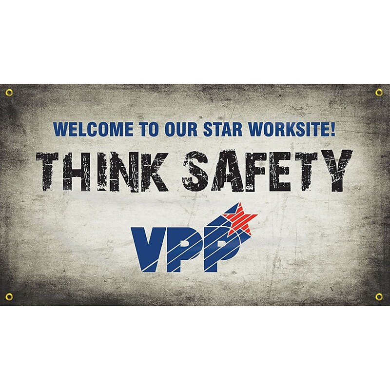 Accuform Motivational VPP Banner, WELCOME TO OUR STAR WORKSITE! THINK SAFETY, 28"x4', Vinyl (MBR481) image 1