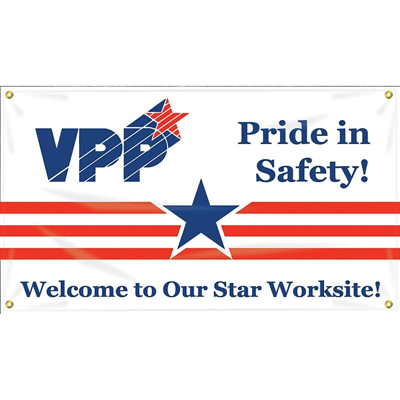 Accuform Motivational Banner; PRIDE IN SAFETY! WELCOME TO OUR STAR WORKSITE!, 28"x4', Vinyl (MBR474) image 1