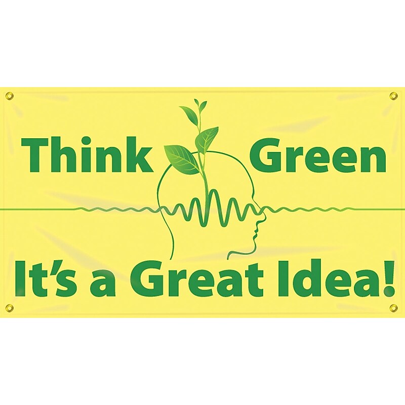 Accuform Motivational Safety Banner, THINK GREEN-IT'S A GREAT IDEA!, 28"x4', Reinforced Vinyl (MBR469) image 1