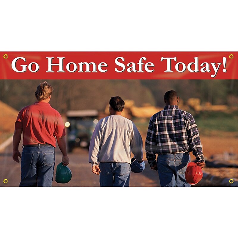 Accuform Motivational Safety Banner, GO HOME SAFE TODAY!, 28" x 4', Reinforced Vinyl (MBR426) image 1