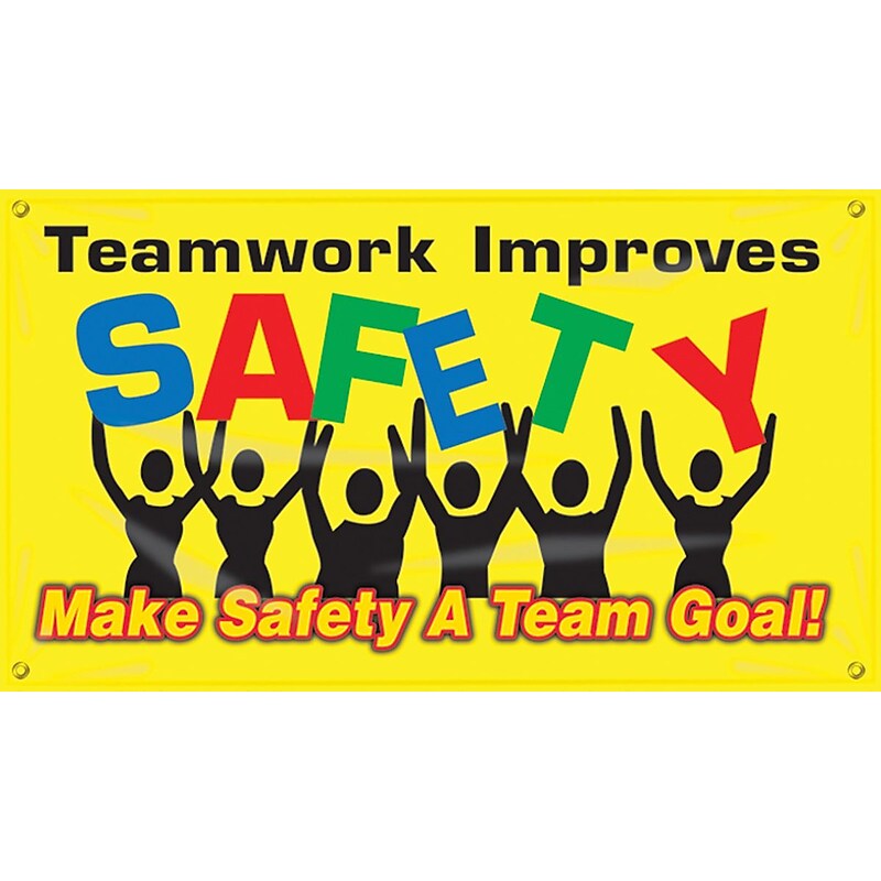Accuform Motivational Safety Banner, TEAMWORK IMPROVES SAFETY, 28" x 4', Reinforced Vinyl (MBR424) image 1