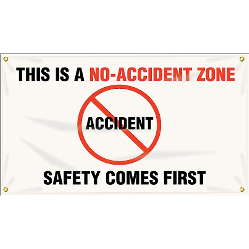 Accuform Motivational Banner, THIS IS A NO-ACCIDENT ZONE-SAFETY FIRST, 28"x4', Vinyl (MBR414) image 1