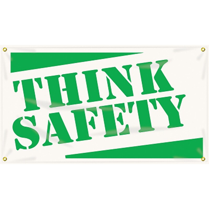 Accuform Motivational Safety Banner, THINK SAFETY, 28" x 4', Reinforced Vinyl (MBR412) image 1