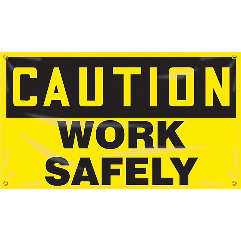 Accuform Motivational Safety Banner, CAUTION WORK SAFELY, 28" x 4', Reinforced Vinyl (MBR403) image 1