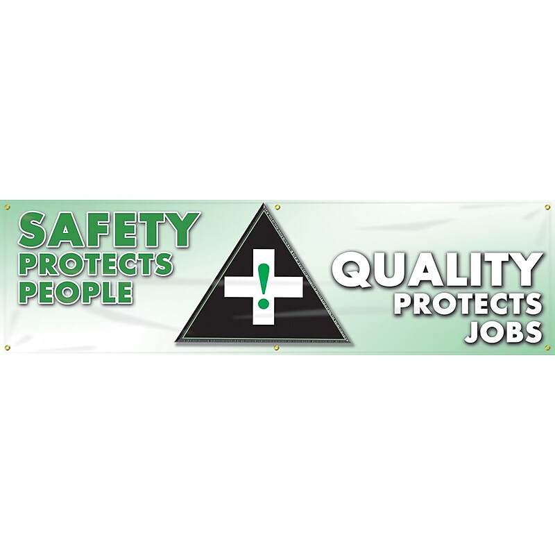 Accuform Motivational Banner, SAFETY PROTECTS PEOPLE-QUALITY PROTECTS JOBS, 28"x8', Vinyl (MBR819) image 1