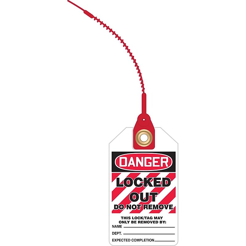 Accuform Loop 'n Lock Tie Tags, DANGER LOCKED OUT DO NOT REMOVE, RP-Plastic, 10/Pack (TAK645) image 1