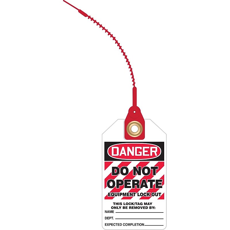 Accuform Loop 'n Lock Tie Tags, DANGER DO NOT OPERATE EQUIPMENT LOCK OUT, RP-Plastic, 10/Pack (TAK641) image 1