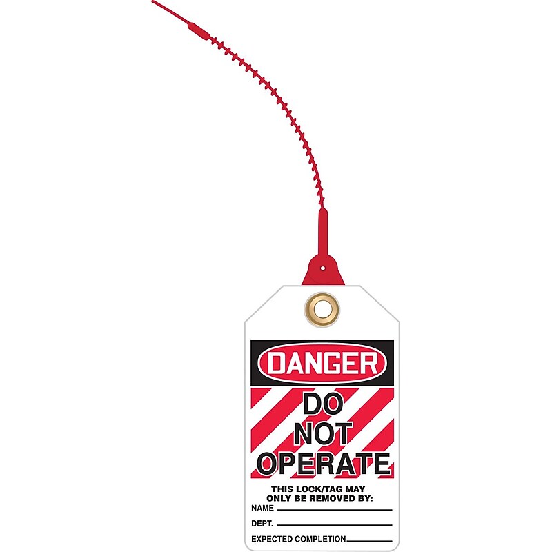 Accuform Loop 'n Lock Tie Tags, DANGER DO NOT OPERATE, RP-Plastic, 10/Pack (TAK635) image 1