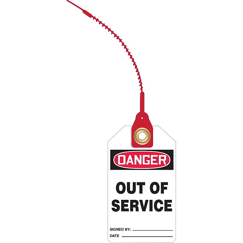 Accuform Loop 'n Lock Tie Tags, DANGER OUT OF SERVICE, RP-Plastic, 10/Pack (TAK611) image 1