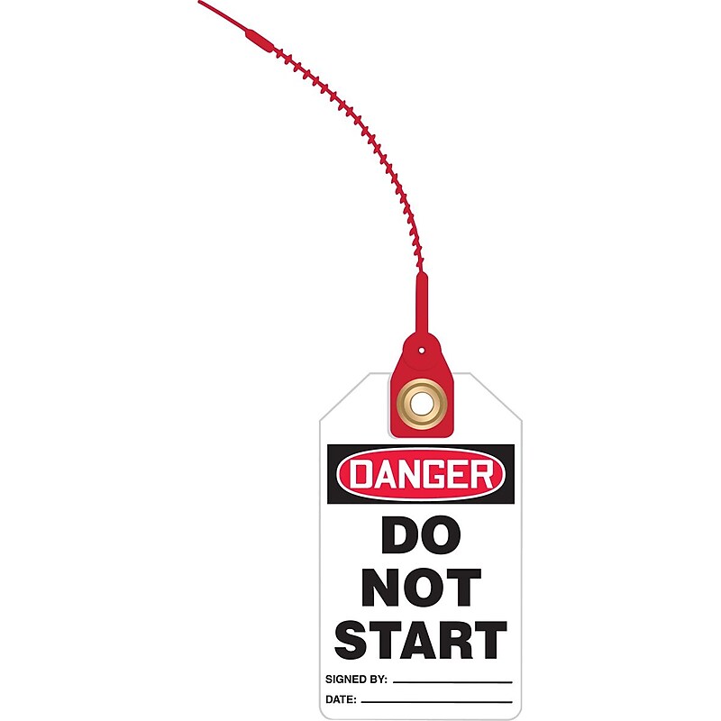 Accuform Loop 'n Lock Tie Tags, DANGER DO NOT START, RP-Plastic, 10/Pack (TAK603) image 1