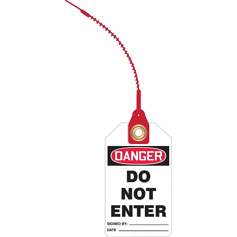 Accuform Loop 'n Lock Tie Tags, DANGER DO NOT ENTER, RP-Plastic, 10/Pack (TAK609) image 1