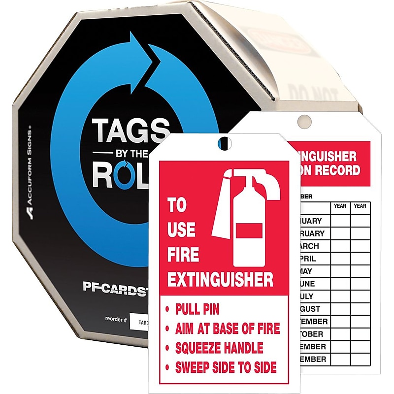 Accuform Tag By-The-Roll; TO USE FIRE EXTINGUISHER INSPECTION RECORD, 6 1/4"x3" Cardstock 250/RL (TAR732) image 1