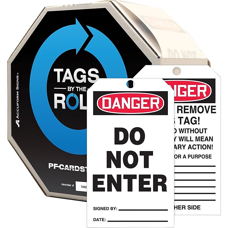 Accuform Tags By-The-Roll, DANGER DO NOT ENTER, 6¼" x 3", PF-Cardstock, 100/Roll (TAR104) image 1
