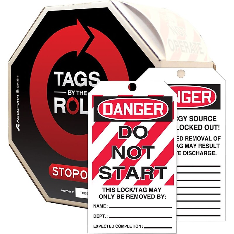 Accuform Tags By-The-Roll, DANGER DO NOT START, 6¼" x 3", PF-Cardstock, 100/Roll (TAR408) image 1