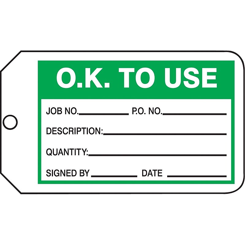 Accuform Production Control Tag, O.K. TO USE, 5¾" x 3¼", PF-Cardstock, 25/Pack (MMT325CTP) image 1
