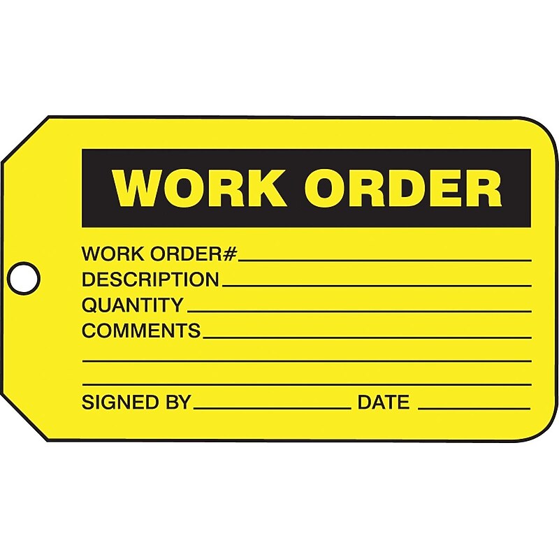 Accuform Production Control Tag, WORK ORDER, 5 3/4" x 3 1/4", PF-Cardstock, 25/Pack (MMT335CTP) image 1