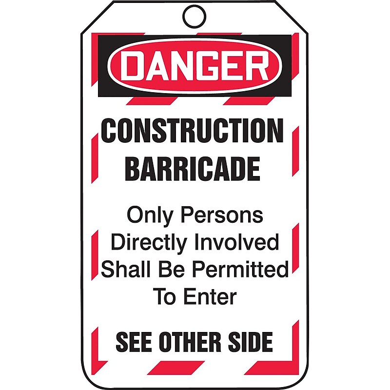 Accuform Safety Tag, DANGER CONSTRUCTION BARRICADE, 5¾" x 3¼", RP-Plastic, 25/Pack (TAB102PTP) image 1