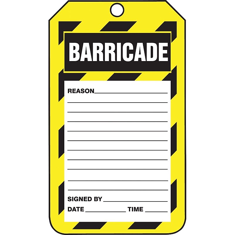 Accuform Safety Tag, BARRICADE, 5¾" x 3¼", RP-Plastic, 25/Pack (TAB107PTP) image 1