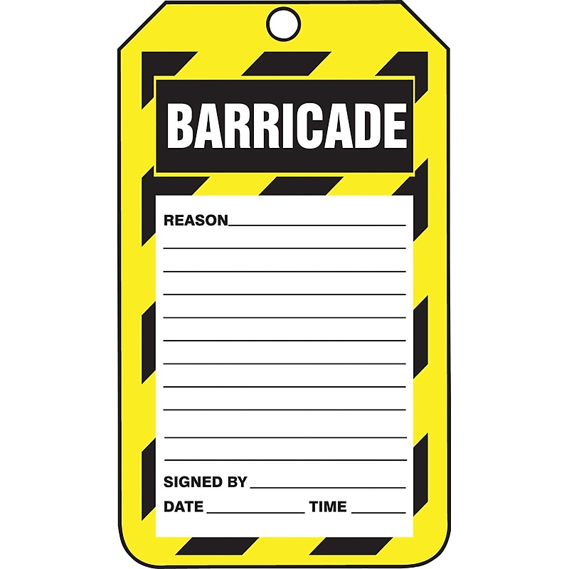 Accuform Safety Tag, BARRICADE, 5 3/4" x 3 1/4", PF-Cardstock, 25/Pack (TAB107CTP) image 1