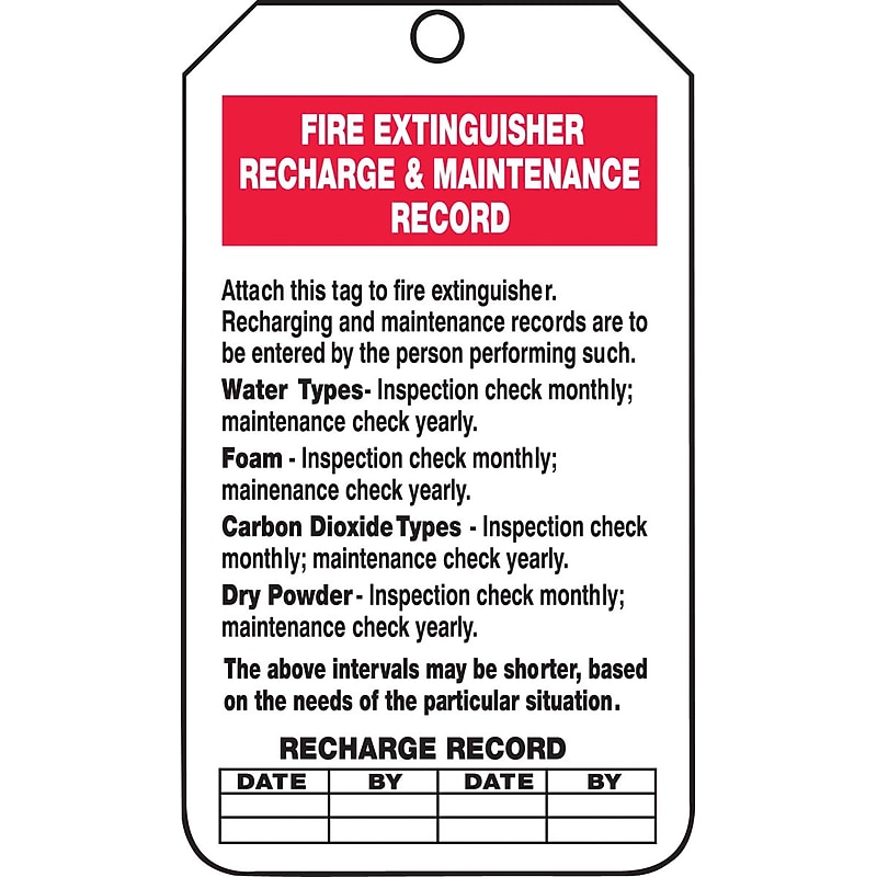 Accuform Safety Tag, FIRE EXTINGUISHER RECHARGE & MAINTENANCE RECORD, 5 3/4"x3 1/4", Plastic, 25/Pack (TRS211PTP) image 1