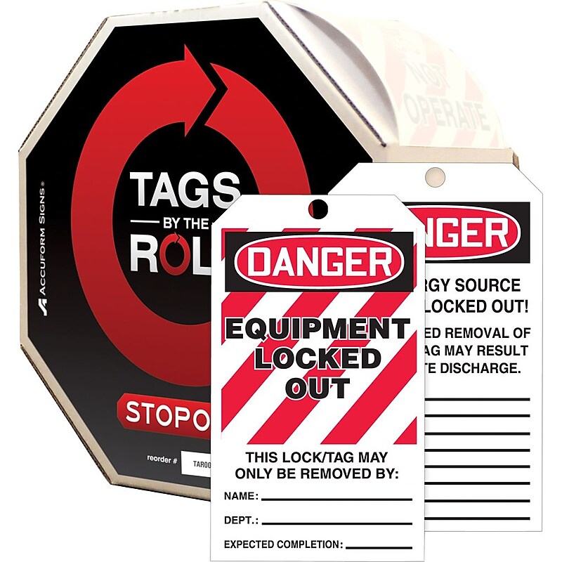 Accuform Tags By-The-Roll, DANGER EQUIPMENT LOCKED OUT, 6 1/4" x 3", PF-Cardstock, 100/Roll (TAR410) image 1