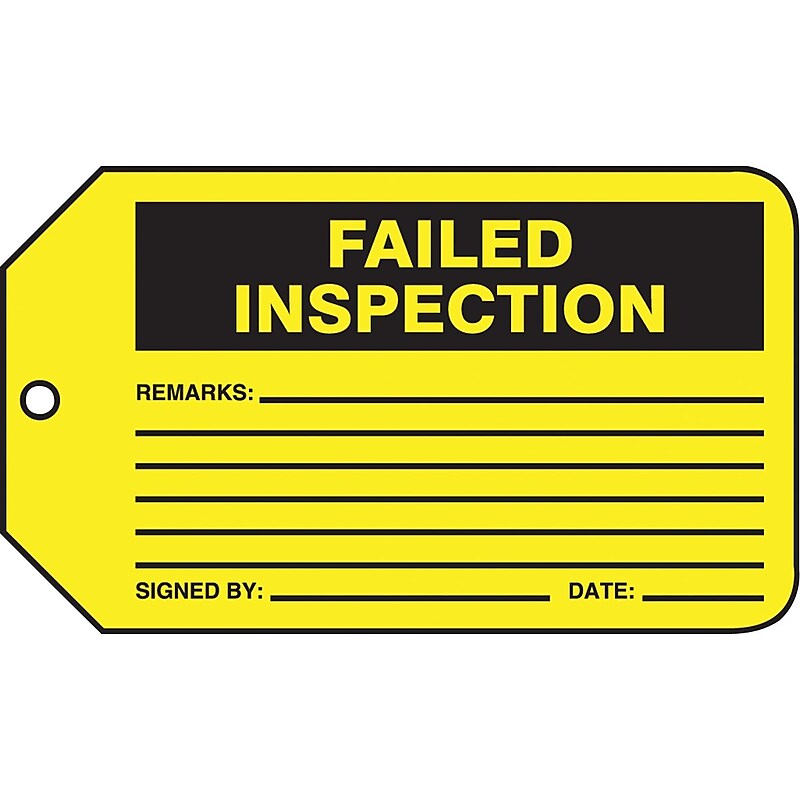Accuform Production Control Tag, FAILED INSPECTION, 5¾" x 3¼", RP-Plastic, 25/Pack (MMT343PTP) image 1