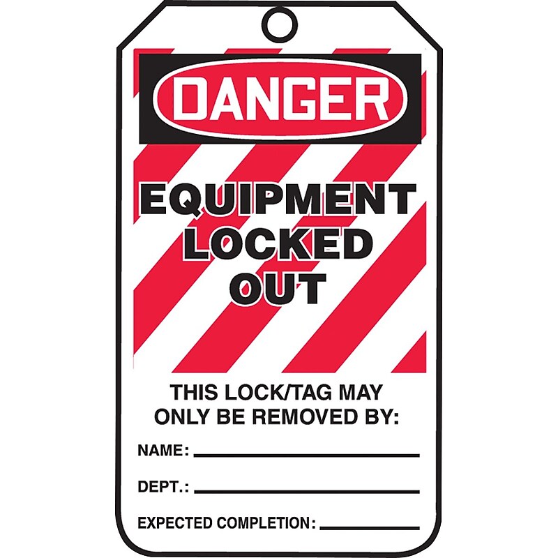 Accuform Safety Tag, DANGER EQUIPMENT LOCKED OUT, 5 3/4" x 3 1/4", PF-Cardstock, 25/Pack (MLT410CTP) image 1