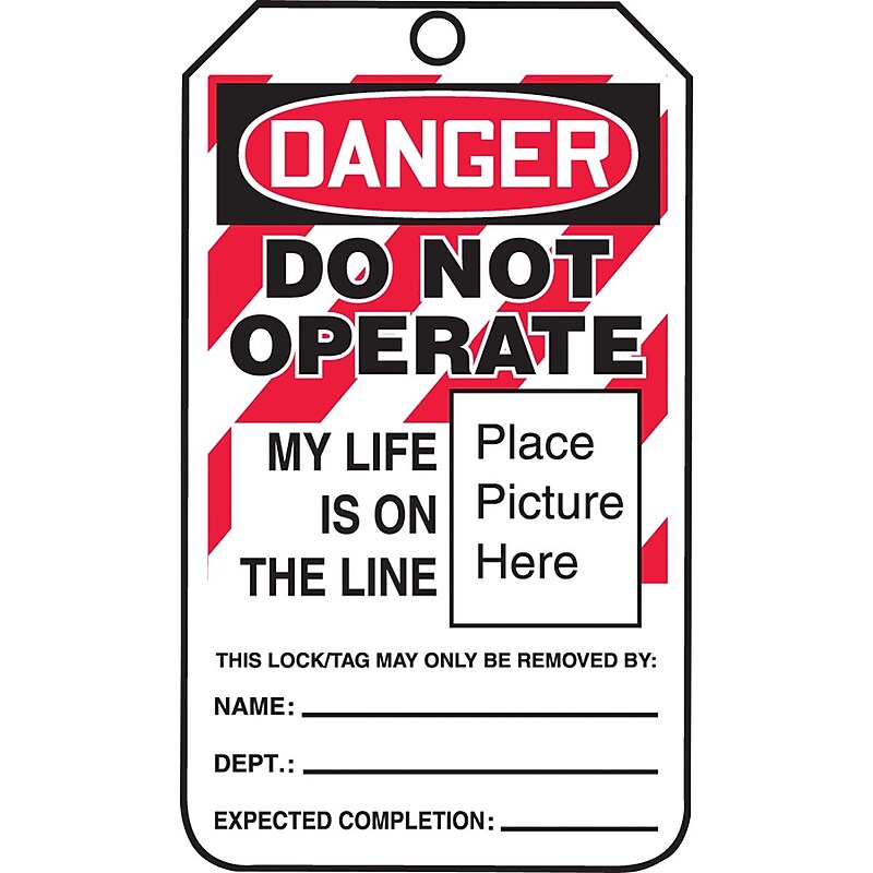 Accuform Safety Tag, DANGER DO NOT OPERATE LIFE IS ON THE LINE, 5¾"x3¼" PF-Cardstock, 25/Pack (MLT600CTP) image 1