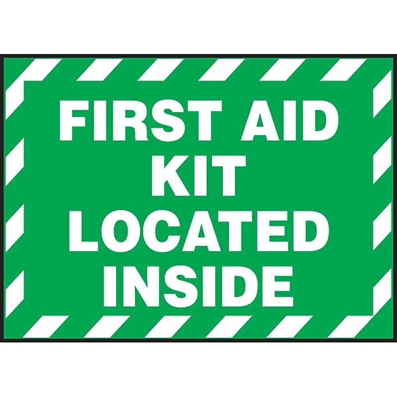 Accuform Safety Label, FIRST AID KIT LOCATED INSIDE, 3 1/2" x 5", Adhesive Vinyl, 5/Pack (LVHR560VSP) image 1