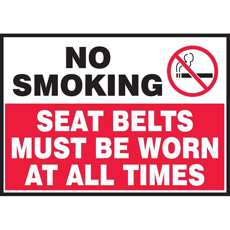 Accuform Label, NO SMOKING SEAT BELTS MUST BE WORN AT ALL TIMES, 3 1/2"x5", Adhesive Vinyl, 5/Pack (LVHR512VSP) image 1