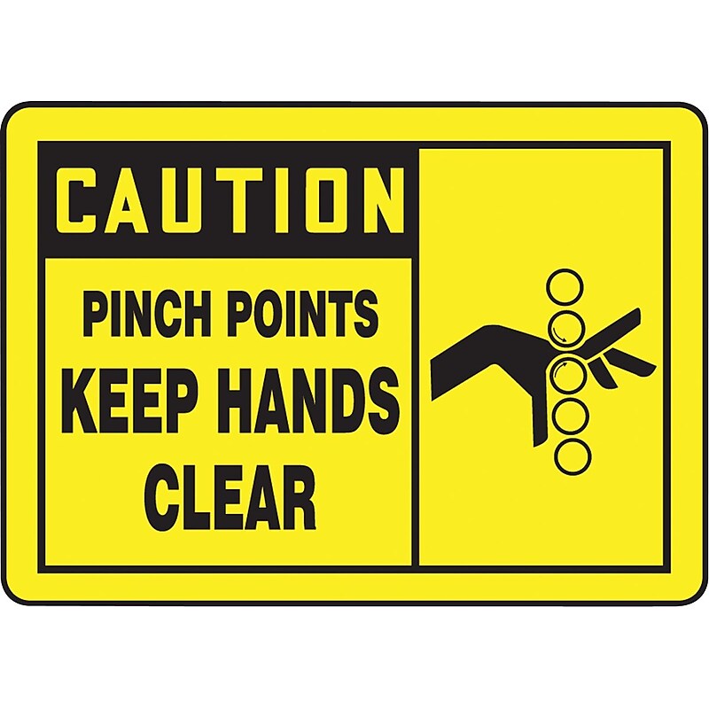 Accuform Safety Label, CAUTION PINCH POINTS KEEP HANDS CLEAR, 3 1/2" x 5", Adhesive Vinyl, 5/Pack (LEQM613VSP) image 1