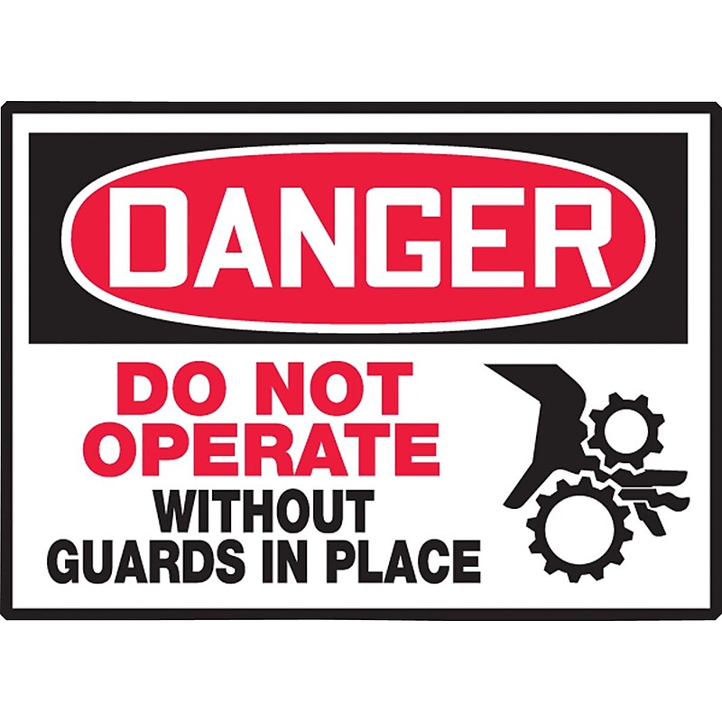 Accuform Safety Label, DANGER DO NOT OPERATE WITHOUT GUARDS IN PLACE, 3 1/2" x 5", Adhesive Vinyl, 5/Pack (LEQM137VSP) image 1