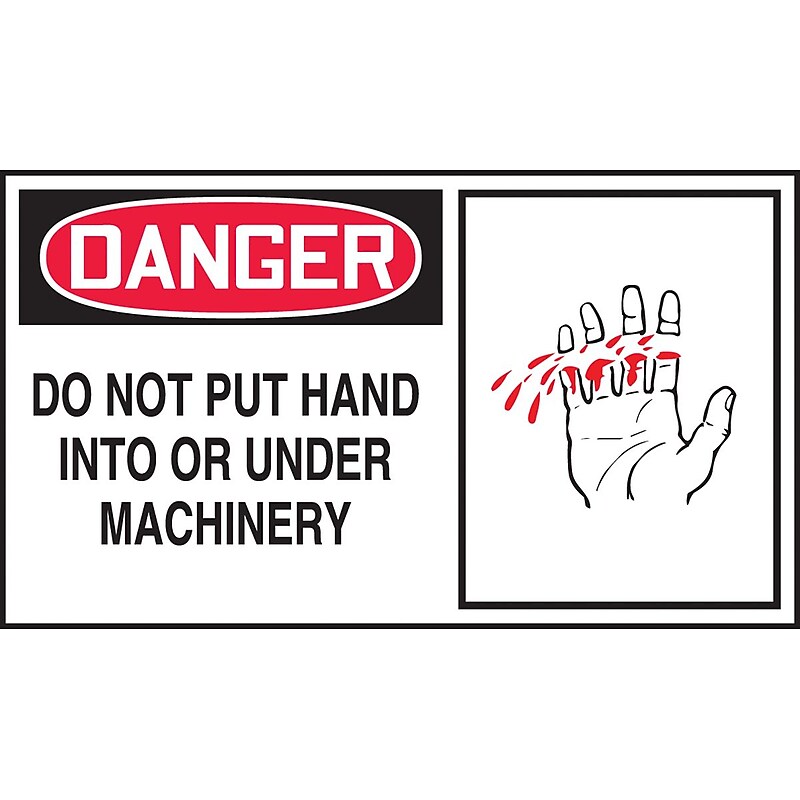 Accuform Label, DANGER DO NOT PUT HAND INTO OR UNDER MACHINERY, 4"x7", Adhesive Vinyl, 5/Pack (LEQM023VSP) image 1