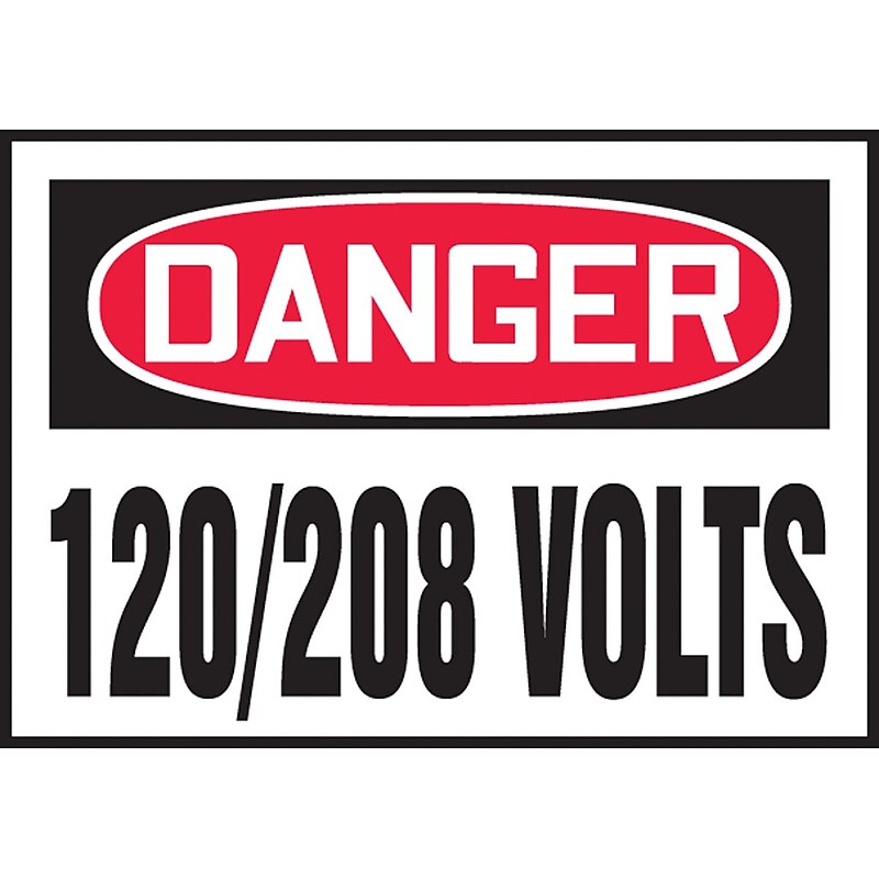 Accuform Safety Label, DANGER 120/208 VOLTS, 3 1/2" x 5", Adhesive Vinyl, 5/Pack (LELC154VSP) image 1