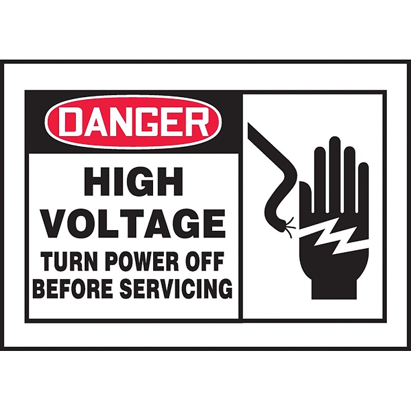 Accuform Label, DANGER HIGH VOLT TURN POWER OFF BEFORE SERVICING, 3½"x5" Adhesive Vinyl, 5/Pack (LELC054VSP) image 1