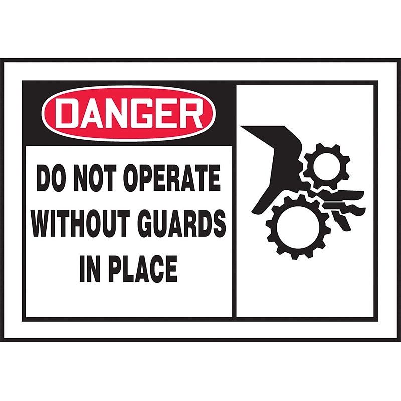 Accuform Safety Label, DANGER DO NOT OPERATE WITHOUT GUARDS IN PLACE, 3½" x 5", Adhesive Vinyl, 5/Pack (LEQM019VSP) image 1