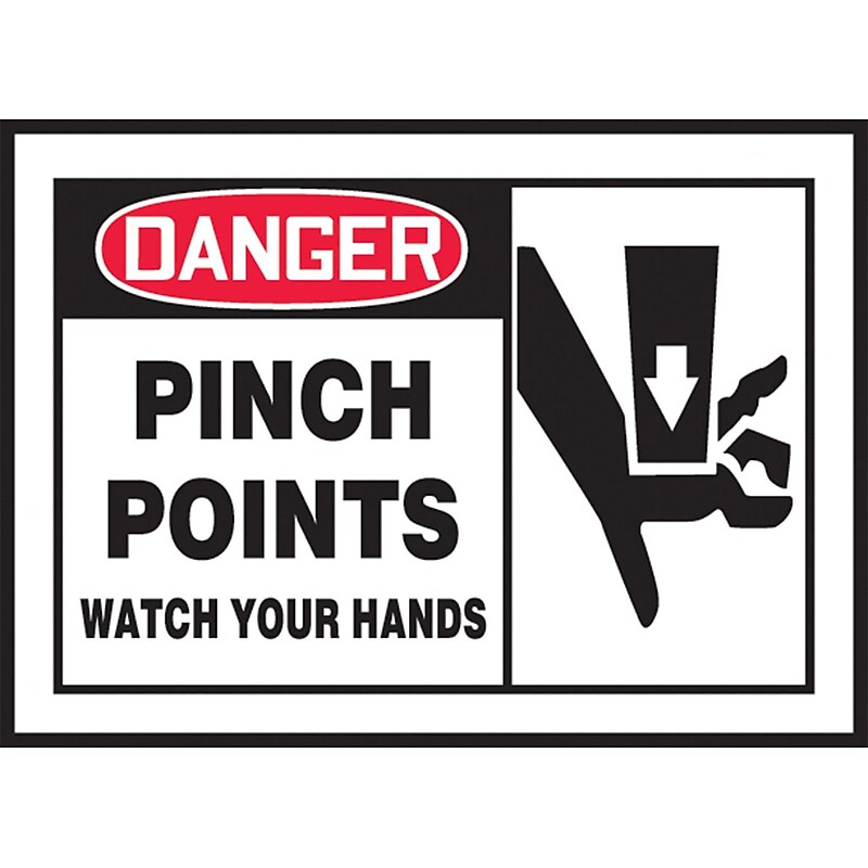 Accuform Safety Label, DANGER PINCH POINTS WATCH YOUR HANDS, 3 1/2" x 5", Adhesive Vinyl, 5/Pack (LEQM017VSP) image 1