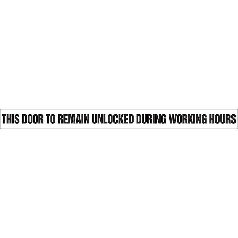 Accuform Label, DOOR TO REMAIN UNLOCKED DURING WORKING HOURS, 2"x24", Adhesive Vinyl, 5/Pack (LADM533VSP) image 1