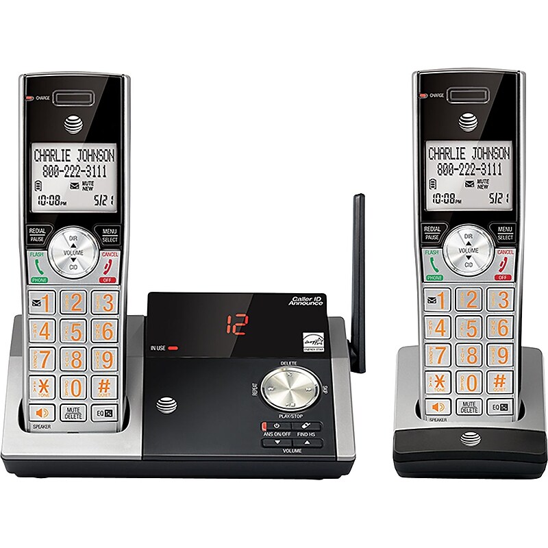 AT&T DECT 6.0 2-Handset Cordless Telephone, Silver/Black (CL82215) image 1