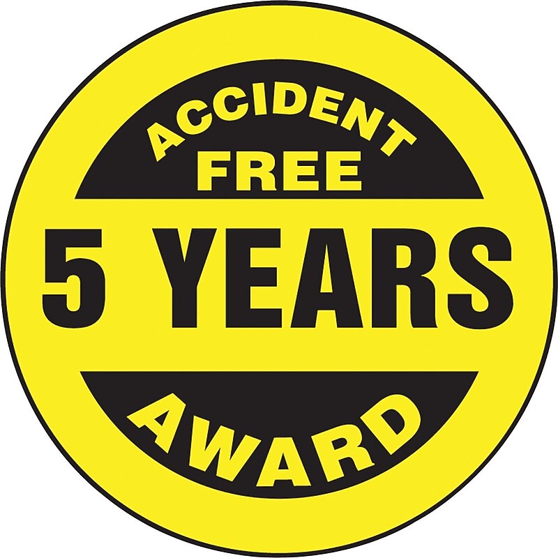 Accuform Hard Hat/Helmet Decal, ACCIDENT FREE AWARD - 5 YEARS, 2¼", Adhesive Vinyl, 10/Pack (LHTL378) image 1
