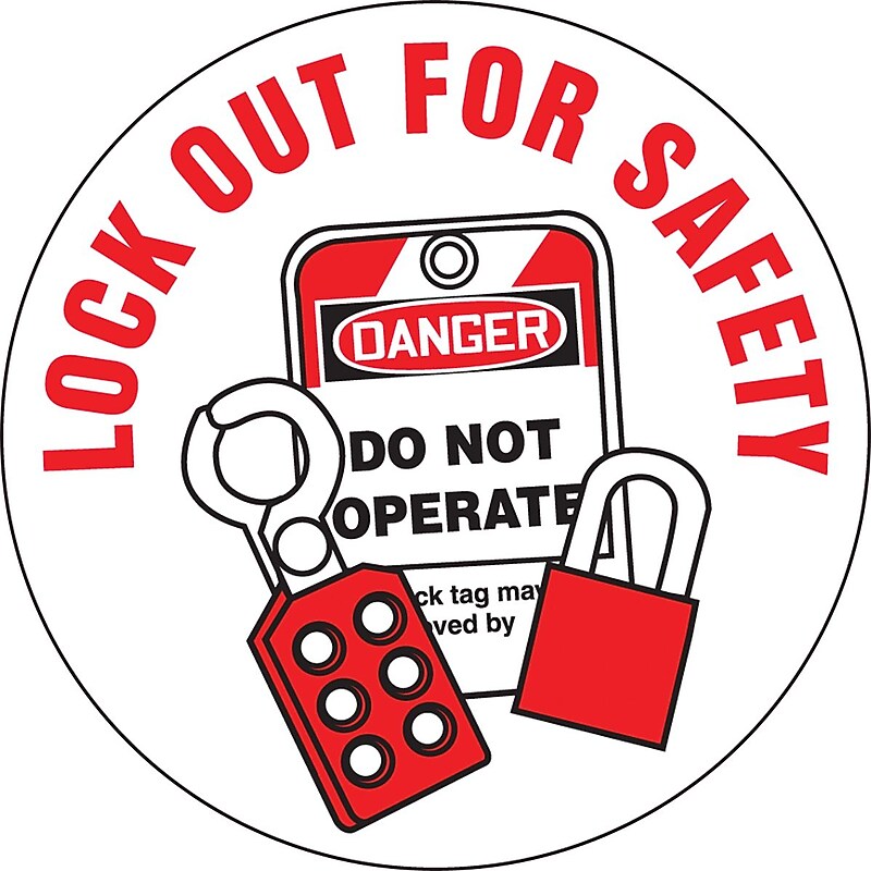 Accuform Hard Hat/Helmet Decal, LOCK OUT FOR SAFETY, 2 1/4", Adhesive Vinyl, 10/Pack (LHTL134) image 1