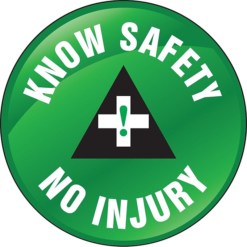 Accuform Hard Hat/Helmet Decal, KNOW SAFETY NO INJURY, 2¼", Adhesive Vinyl, 10/Pack (LHTL126) image 1