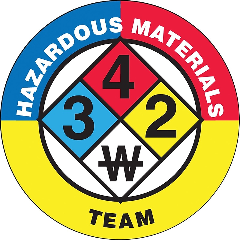 Accuform Hard Hat/Helmet Decal, HAZARDOUS MATERIALS TEAM, 2 1/4", Adhesive Vinyl, 10/Pack (LHTL130) image 1